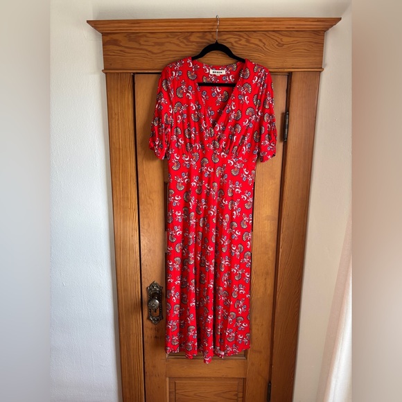 Boden Rebecca Jersey Midi Tea Dress Red Floral Print Size 12 - Picture 2 of 4